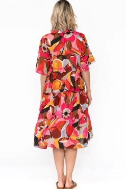 Below Knee Dresses<Mozaic Castaway Pink Abstract Cotton Dress