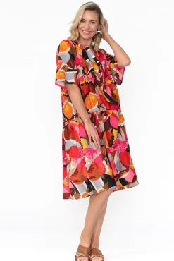 Below Knee Dresses<Mozaic Castaway Pink Abstract Cotton Dress