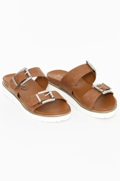 Slides<Los Cabos Cayla Chocolate Buckle Platform Slide