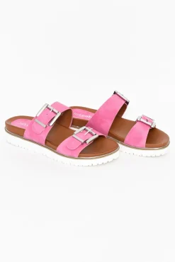 Slides<Los Cabos Cayla Pink Buckle Platform Slide
