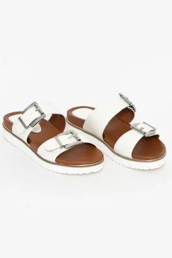 Slides<Los Cabos Cayla White Buckle Platform Slide