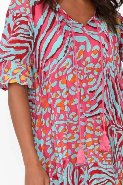 Cotton Dresses<One Summer Cayman Aqua Animal Cotton Tunic Dress