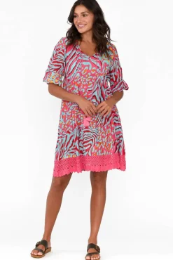 Cotton Dresses<One Summer Cayman Aqua Animal Cotton Tunic Dress