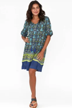 Cotton Dresses<One Summer Cayman Blue Geo Cotton Tunic Dress