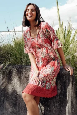 Cotton Dresses<One Summer Cayman Coral Paisley Cotton Tunic Dress