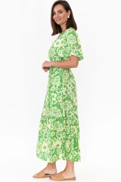 Maxi Dresses<Isabella Boho Celia Green Floral V Neck Dress