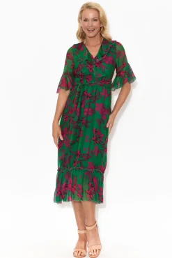 Midi Dresses<La Strada Charlotte Fuchsia Floral Silk Tie Dress
