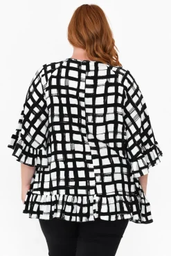 Sleeved Tops<New U Collection Chase Black Check Tassel Ruffle Top