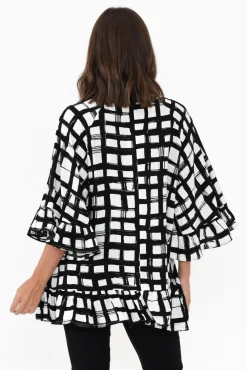 Sleeved Tops<New U Collection Chase Black Check Tassel Ruffle Top