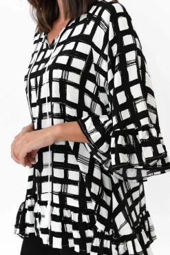 Sleeved Tops<New U Collection Chase Black Check Tassel Ruffle Top