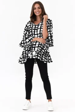 Sleeved Tops<New U Collection Chase Black Check Tassel Ruffle Top