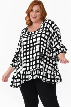 Sleeved Tops<New U Collection Chase Black Check Tassel Ruffle Top
