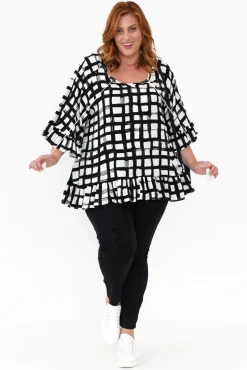 Sleeved Tops<New U Collection Chase Black Check Tassel Ruffle Top