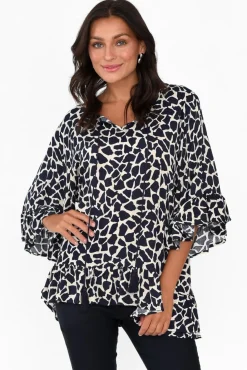 Sleeved Tops<New U Collection Chase Navy Abstract Tassel Ruffle Top