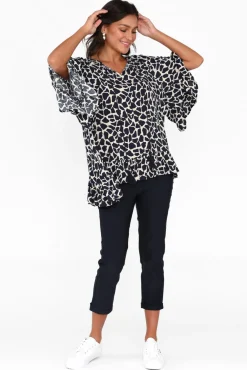 Sleeved Tops<New U Collection Chase Navy Abstract Tassel Ruffle Top