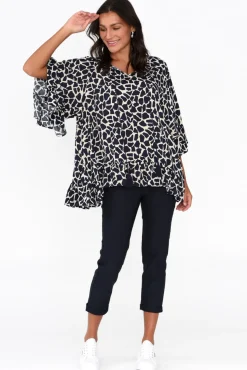 Sleeved Tops<New U Collection Chase Navy Abstract Tassel Ruffle Top