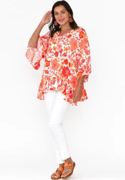 Sleeved Tops<New U Collection Chase Red Bloom Tassel Ruffle Top