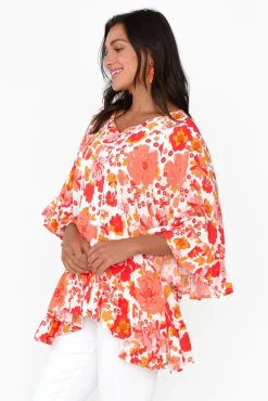 Sleeved Tops<New U Collection Chase Red Bloom Tassel Ruffle Top