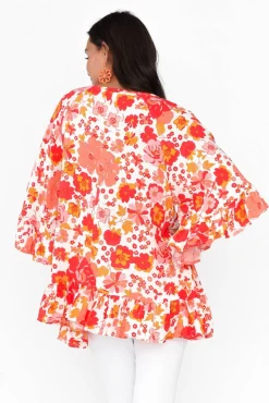 Sleeved Tops<New U Collection Chase Red Bloom Tassel Ruffle Top