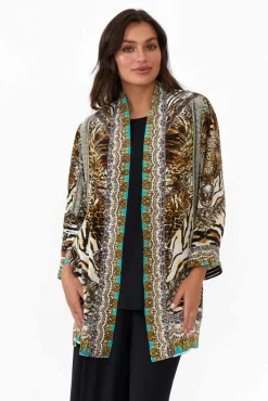 Jackets<Fashion Spectrum Cheetah Brown Silk Short Kimono