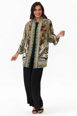 Jackets<Fashion Spectrum Cheetah Brown Silk Short Kimono