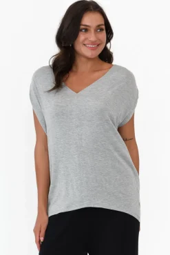 Sleeved Tops<Betty Basics Chelsea Grey Marle Cap Tee