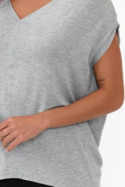 Sleeved Tops<Betty Basics Chelsea Grey Marle Cap Tee