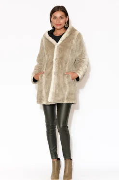 Jackets<Holmes u0026 Fallon Cheyenne Beige Faux Fur Coat