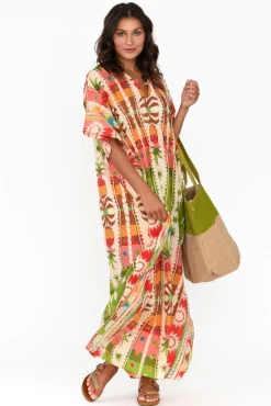 Maxi Dresses<Holiday Chico Tropical Cotton Drawstring Kaftan