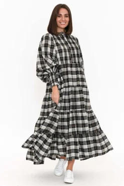 Cotton Dresses<Fujinella Chloe Black Check Cotton Tiered Maxi Dress