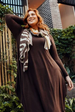 Midi Dresses<Tani Chocolate Marle Long Sleeved Micro Modal Drape Dress