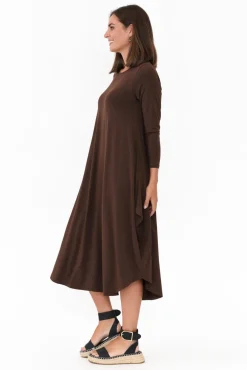 Midi Dresses<Tani Chocolate Marle Long Sleeved Micro Modal Drape Dress