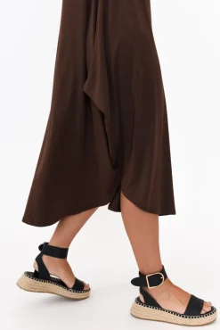 Midi Dresses<Tani Chocolate Marle Long Sleeved Micro Modal Drape Dress