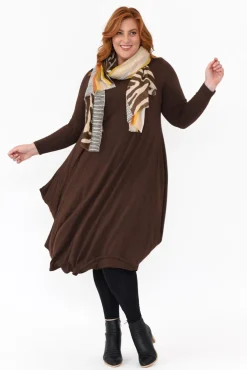 Midi Dresses<Tani Chocolate Marle Long Sleeved Micro Modal Drape Dress