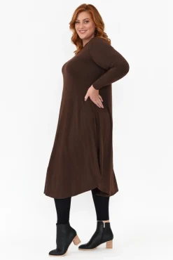 Midi Dresses<Tani Chocolate Marle Long Sleeved Micro Modal Drape Dress