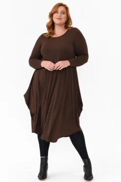 Midi Dresses<Tani Chocolate Marle Long Sleeved Micro Modal Drape Dress