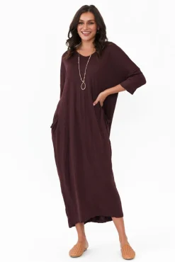 Cotton Dresses<Cotton Village Chocolate Sleeved Pocket Crinkle Cotton Dress