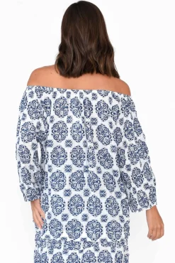 Cotton Tops<Namastai Christina Navy Fiesta Crinkle Cotton Top