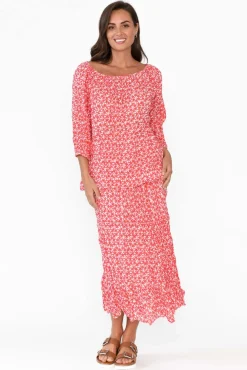 Cotton Tops<Namastai Christina Red Flower Crinkle Cotton Top