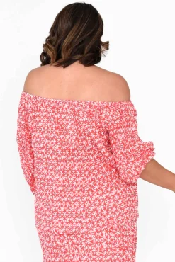 Cotton Tops<Namastai Christina Red Flower Crinkle Cotton Top