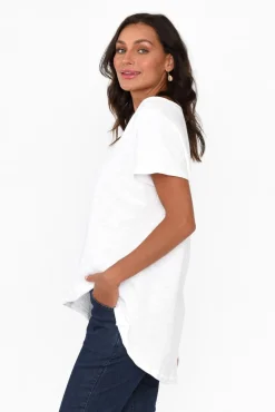 Cotton Tops<Slate the Label Cindi White Cotton Blend Tee