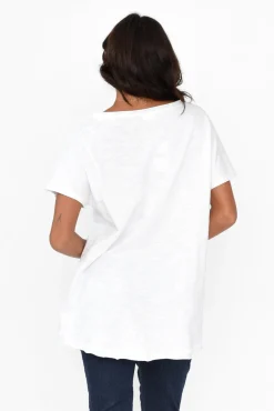 Cotton Tops<Slate the Label Cindi White Cotton Blend Tee