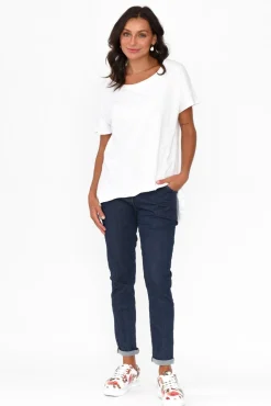 Cotton Tops<Slate the Label Cindi White Cotton Blend Tee