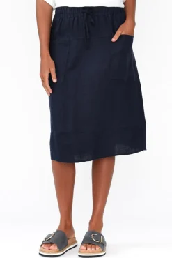 Skirts<Gordon Smith Claire Navy Linen Pocket Midi Skirt