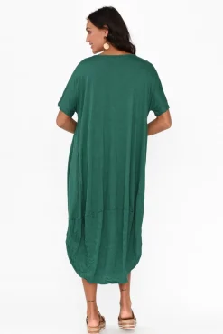 Cotton Dresses<Cotton Village Clemmie Emerald Crinkle Cotton Dress