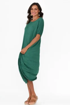 Cotton Dresses<Cotton Village Clemmie Emerald Crinkle Cotton Dress
