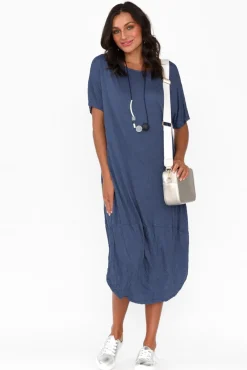 Cotton Dresses<Cotton Village Clemmie Navy Crinkle Cotton Dress