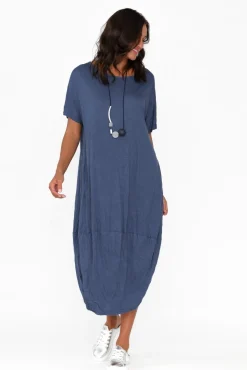 Cotton Dresses<Cotton Village Clemmie Navy Crinkle Cotton Dress