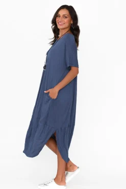 Cotton Dresses<Cotton Village Clemmie Navy Crinkle Cotton Dress