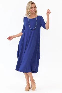 Below Knee Dresses<Tani Cobalt Micro Modal Tri Drape Dress